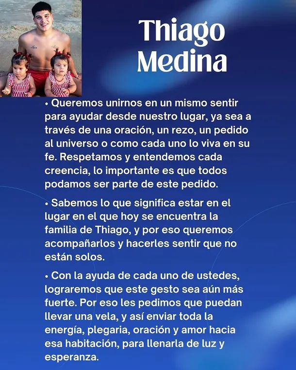 Vigilia por Thiago Medina: familiares, amigos y fans se unen frente al hospital