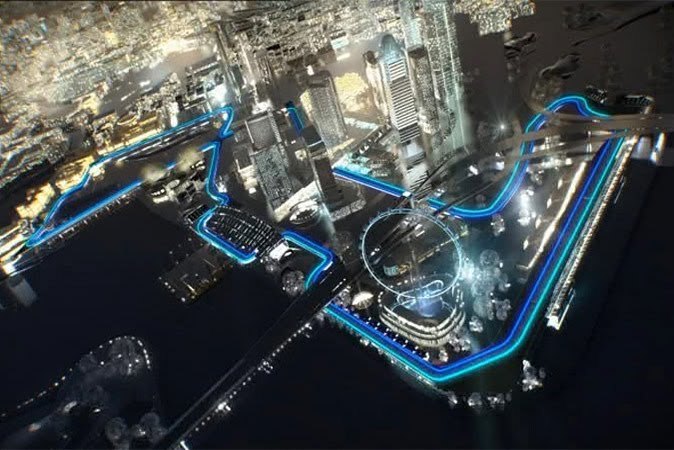  El circuito de Marina Bay en Singapur de noche.