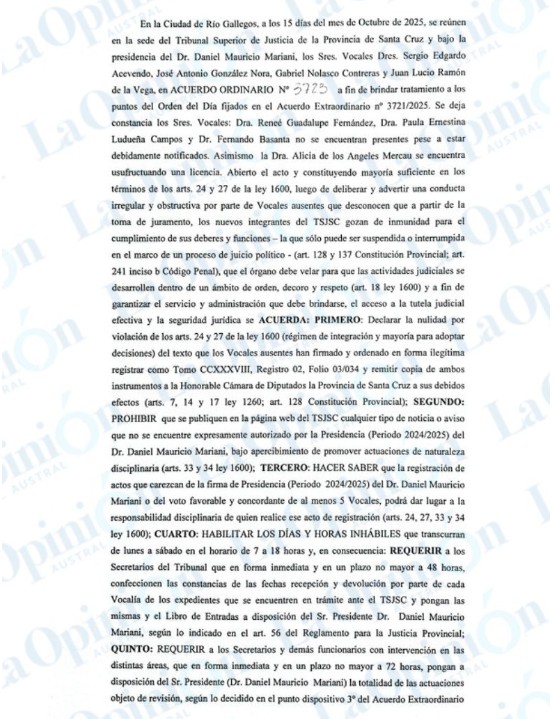  El Acuerdo firmado por Mariani, Acevedo, González Nora, Contreras y De La Vega.