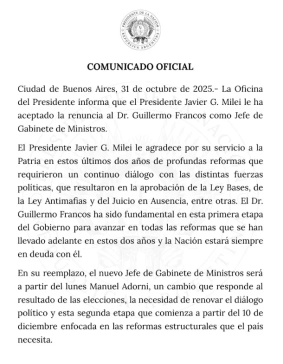  El comunicado de la Oficina del Presidente.