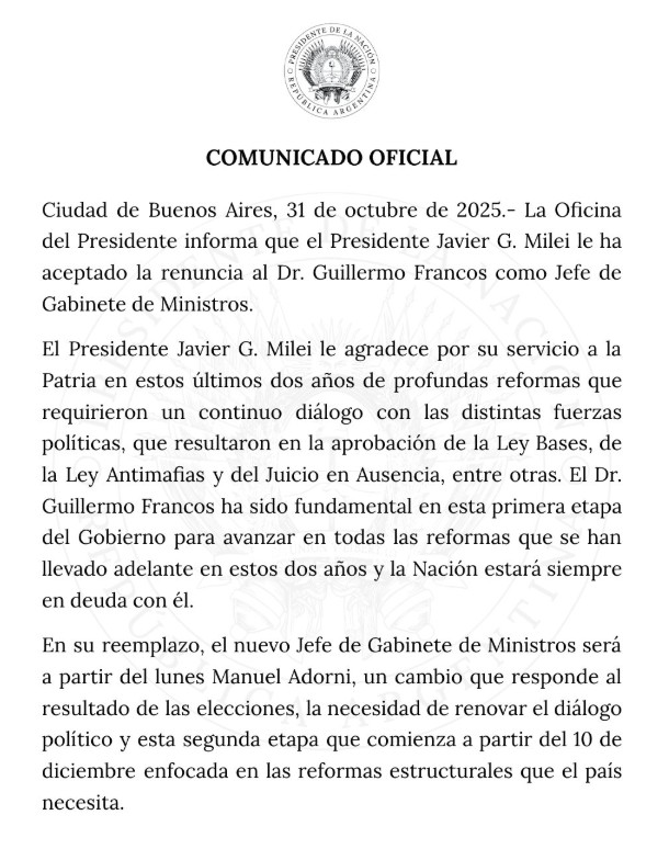  El comunicado de la Oficina del Presidente.