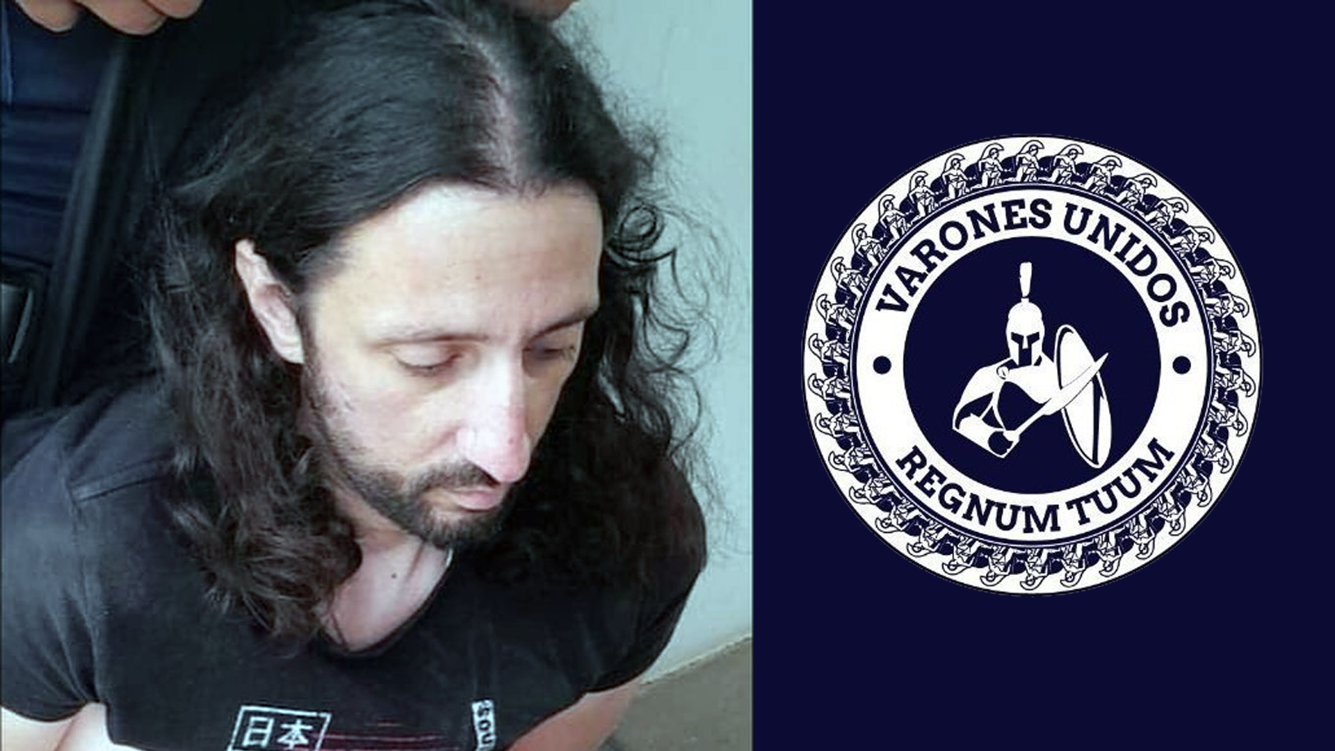  Laurta tras ser detenido y el logo de la agrupación. FOTO: LA OPINIÓN AUSTRAL