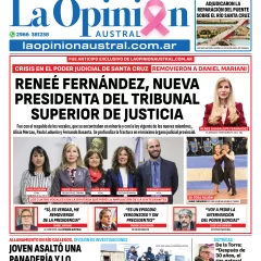 Tapa del Diario La Opinión Austral edición impresa del viernes 3 de octubre de 2025, Río Gallegos, Santa Cruz, Argentina