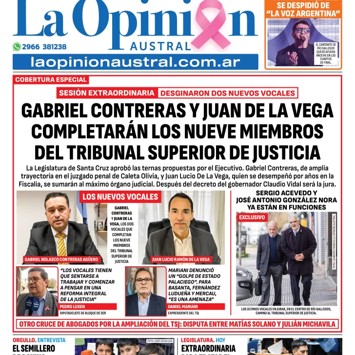 Tapa del Diario La Opinión Austral edición impresa del miércoles 8 de octubre de 2025, Río Gallegos, Santa Cruz, Argentina Tapa del Diario La Opinión Austral edición impresa del miércoles 8 de octubre de 2025, Río Gallegos, Santa Cruz, Argentina