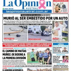 Tapa del Diario La Opinión Austral edición impresa del lunes 13 de octubre de 2025, Río Gallegos, Santa Cruz, Argentina