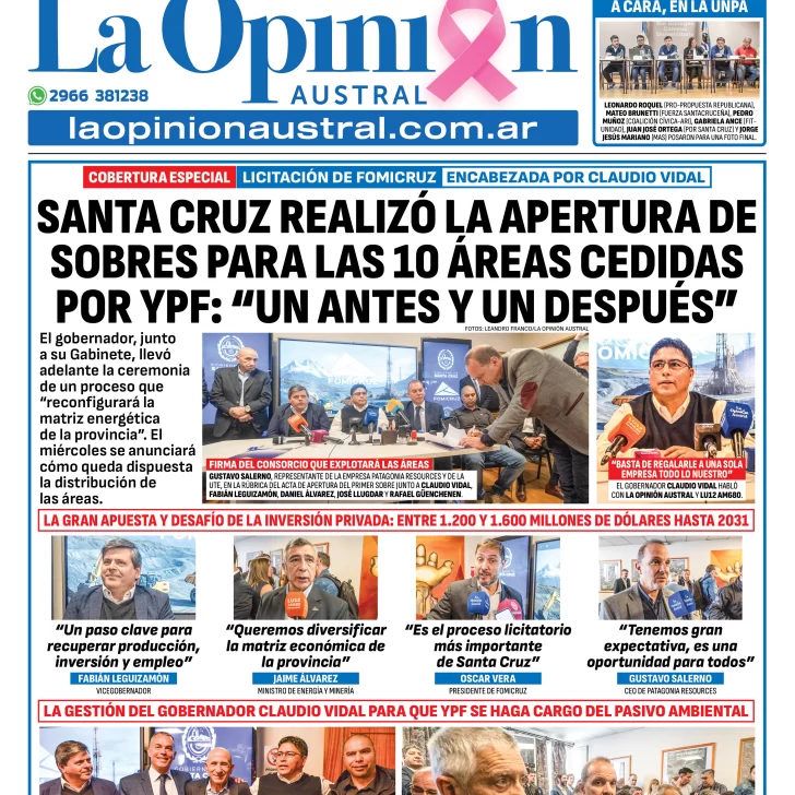 Tapa del Diario La Opinión Austral edición impresa del martes 21 de octubre de 2025, Río Gallegos, Santa Cruz, Argentina Tapa del Diario La Opinión Austral edición impresa del martes 21 de octubre de 2025, Río Gallegos, Santa Cruz, Argentina