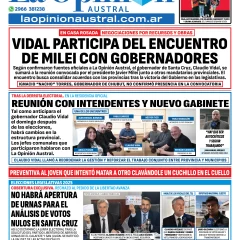 Tapa del Diario La Opinión Austral edición impresa del jueves 30 de octubre de 2025, Río Gallegos, Santa Cruz, Argentina