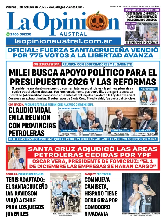  La tapa de este viernes de La Opinión Austral.