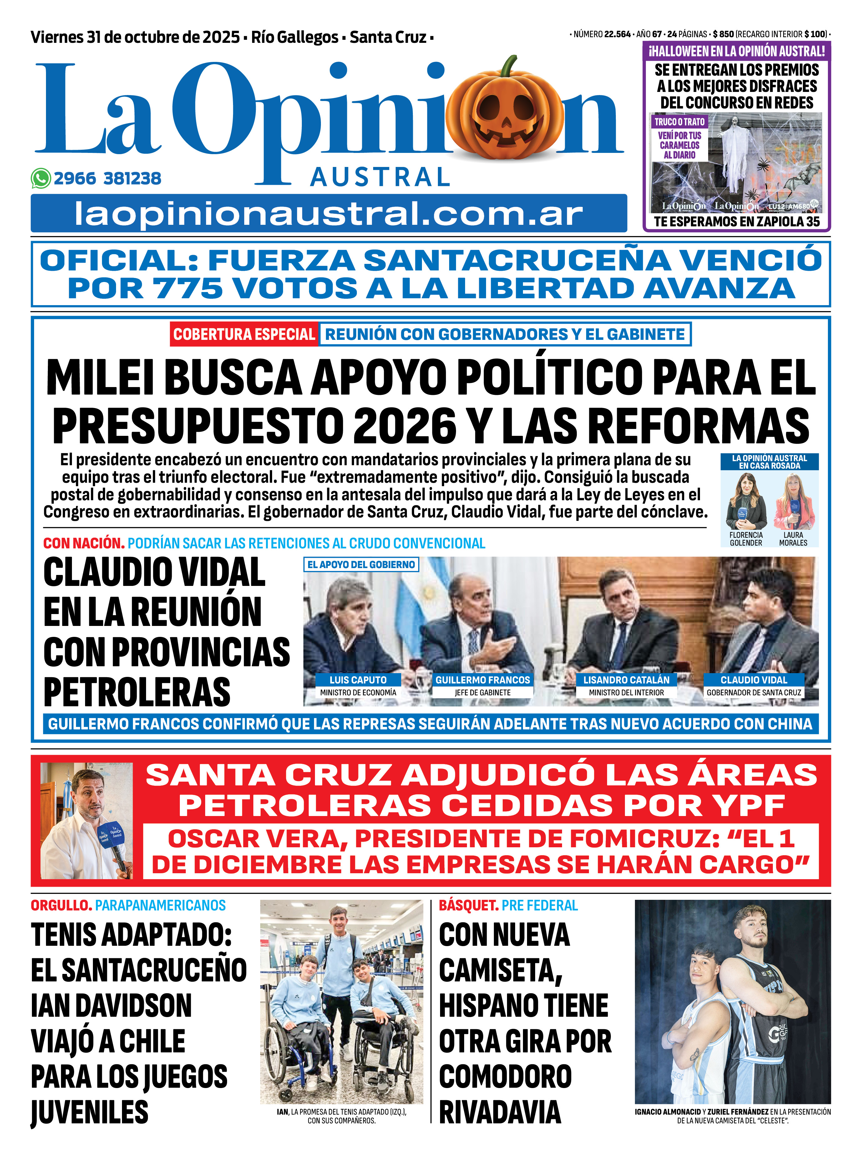  La tapa de este viernes de La Opinión Austral.