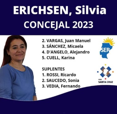  Erichsen Silvia fue candidata a concejal en el municipio de Puerto San Julián por el partido SER
