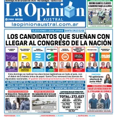 Tapa del Diario La Opinión Austral edición impresa del domingo 26 de octubre de 2025, Río Gallegos, Santa Cruz, Argentina