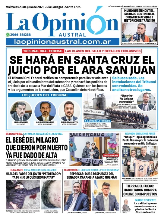 Tapa del miércoles 23 de julio de 2025.