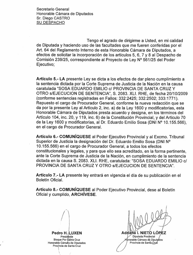  El artículo 5 para nombrar a Sosa. Según la oposición, debería enviarse una terna.