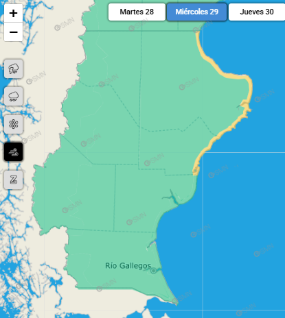  Fuertes vientos afectarán las costas de Deseado y Magallanes este miércoles.