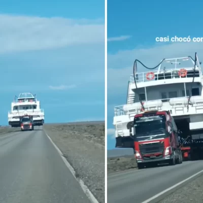 Casi lo choca un barco en la Ruta 40: el insólito momento que vivió una familia en el desierto patagónico Casi lo choca un barco en la Ruta 40: el insólito momento que vivió una familia en el desierto patagónico