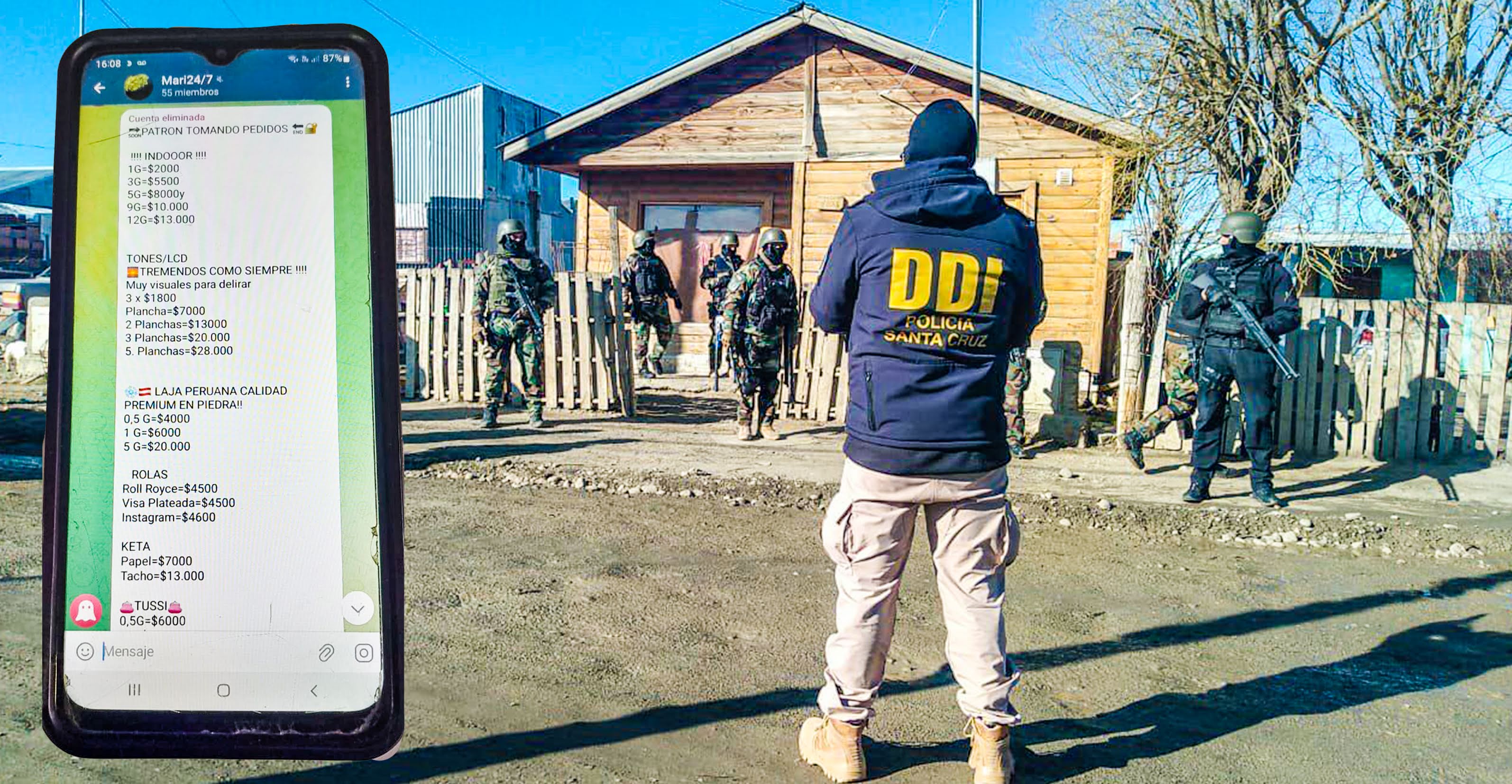  Uno de los procedimientos que se hizo por esos días y una captura de uno de los grupos donde estaba el agente revelador. FOTO: LA OPINIÓN AUSTRAL