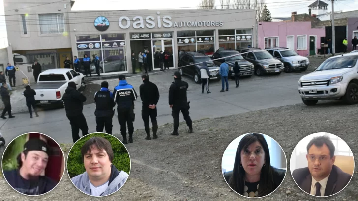  Franco Cuevas, Roberto Neil, Mariana Barbitta, Matías Gutiérrez y el lugar del hecho. FOTO: JOSÉ SILVA/LA OPINIÓN AUSTRAL