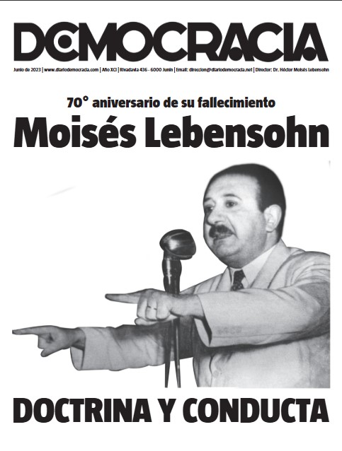  11 de julio de 2023. Tapa de la edición especial del diario Democracia, a 70 años del fallecimiento de Moisés Lebensohn, el fundador.