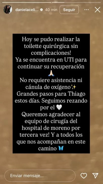 Daniela Celis reveló que realizaron una &#8220;toilette quirúrgica&#8221; a Thiago Medina: &#8220;Grandes pasos&#8221;
