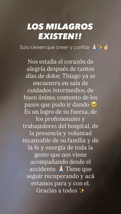 La hermana melliza de Thiago Medina celebró avances en su recuperación: &#8220;Nos llena de alegría&#8221;