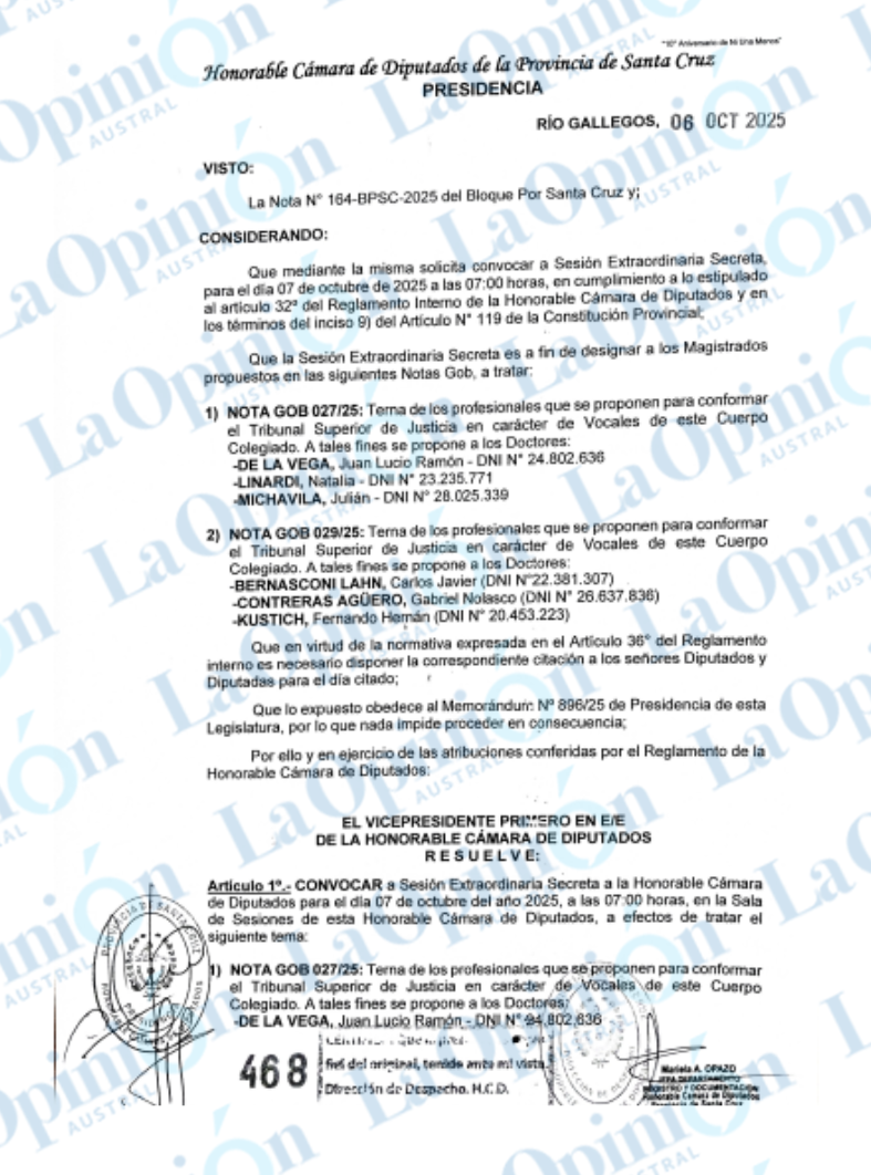 Realizarán sesión extraordinaria para designar dos vocales del Tribunal Superior de Justicia