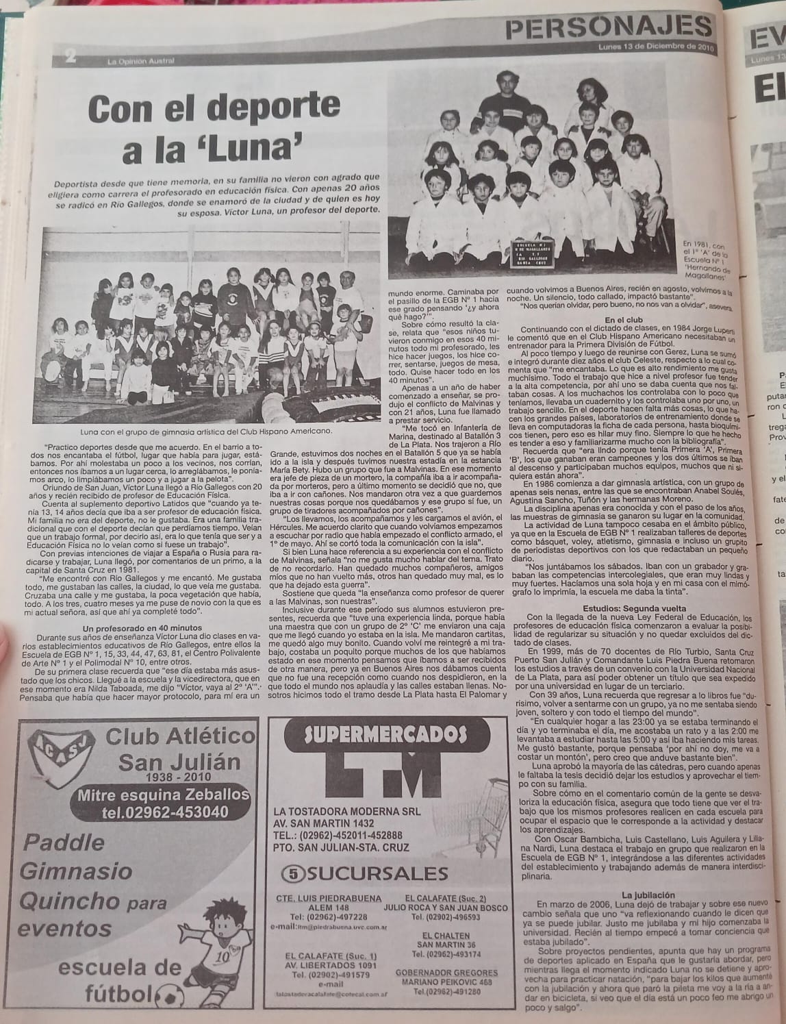 Falleció Víctor Hugo Luna, veterano de Malvinas y referente de la educación física en Río Gallegos