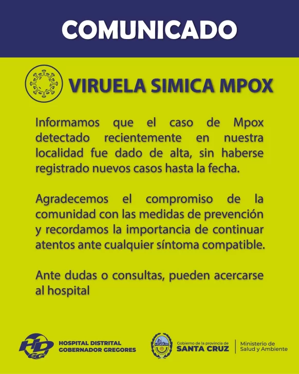 El paciente con &#8220;viruela del mono&#8221; en Gobernador Gregores fue dado de alta