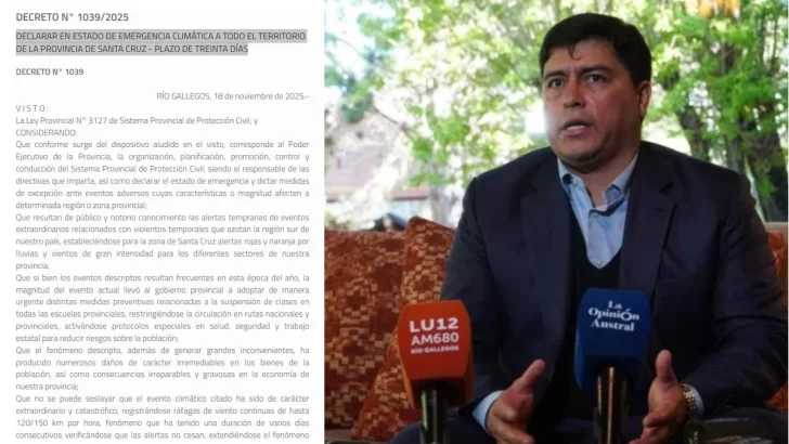Santa Cruz: la emergencia climática es por el plazo de treinta días
