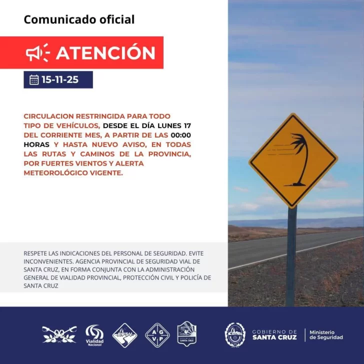 Corte total de rutas en Santa Cruz por alerta naranja: desde qué hora rige las restricción de circulación de este lunes