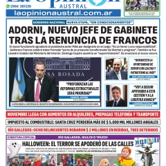Tapa del Diario La Opinión Austral edición impresa del sábado 1 de noviembre de 2025, Río Gallegos, Santa Cruz, Argentina