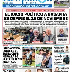Tapa del Diario La Opinión Austral edición impresa del martes 4 de noviembre de 2025, Río Gallegos, Santa Cruz, Argentina