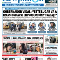 Tapa del Diario La Opinión Austral edición impresa del viernes 14 de noviembre de 2025, Río Gallegos, Santa Cruz, Argentina