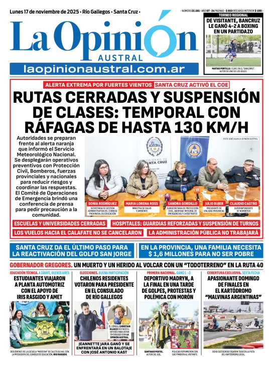 Alerta naranja en Santa Cruz por ráfagas de hasta 130 km/h: cuáles son las principales recomendaciones