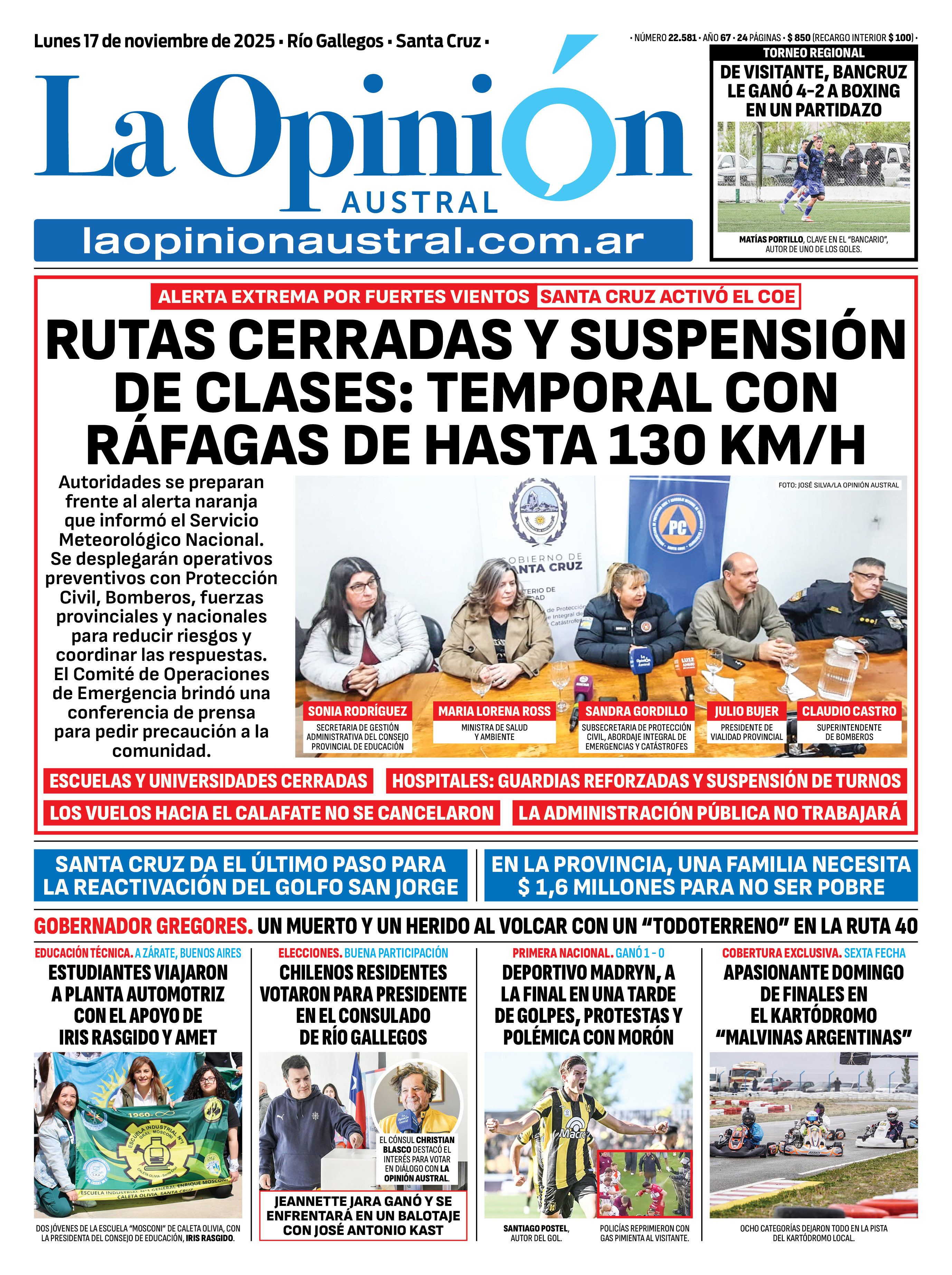 Alerta naranja en Santa Cruz por ráfagas de hasta 130 km/h: cuáles son las principales recomendaciones