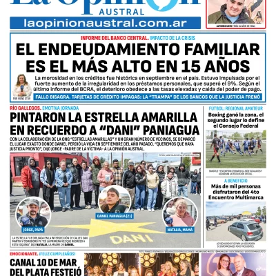 Tapa del Diario La Opinión Austral edición impresa del lunes 24 de noviembre de 2025, Río Gallegos, Santa Cruz, Argentina