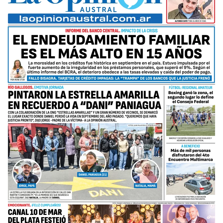 Tapa del Diario La Opinión Austral edición impresa del lunes 24 de noviembre de 2025, Río Gallegos, Santa Cruz, Argentina Tapa del Diario La Opinión Austral edición impresa del lunes 24 de noviembre de 2025, Río Gallegos, Santa Cruz, Argentina
