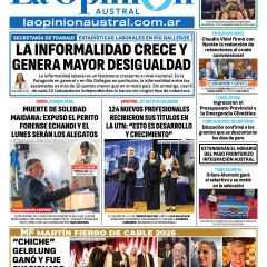 Tapa del Diario La Opinión Austral edición impresa del viernes 28 de noviembre de 2025, Río Gallegos, Santa Cruz, Argentina