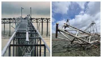 Fuertes vientos derrumbaron antiguo muelle en Río Gallegos Fuertes vientos derrumbaron antiguo muelle en Río Gallegos