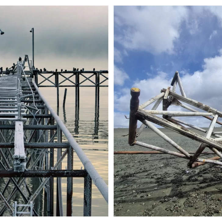 Fuertes vientos derrumbaron antiguo muelle en Río Gallegos Fuertes vientos derrumbaron antiguo muelle en Río Gallegos