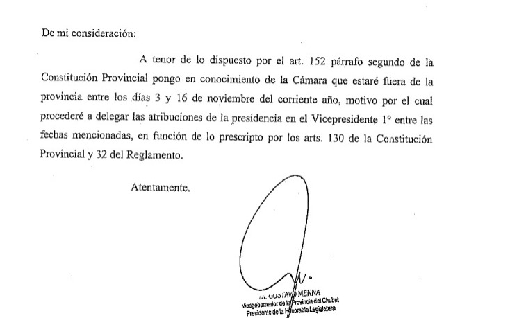  El vicegobernador no estará durante el debate por la ampliación de la pesca.