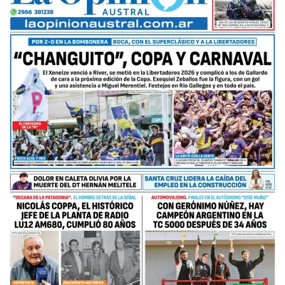 Tapa del Diario La Opinión Austral edición impresa del lunes 10 de noviembre de 2025, Río Gallegos, Santa Cruz, Argentina Tapa del Diario La Opinión Austral edición impresa del lunes 10 de noviembre de 2025, Río Gallegos, Santa Cruz, Argentina