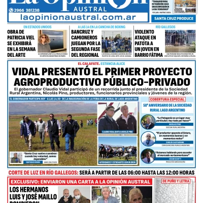 Tapa del Diario La Opinión Austral edición impresa del domingo 30 de noviembre de 2025, Río Gallegos, Santa Cruz, Argentina