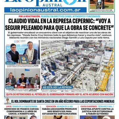 Tapa del Diario La Opinión Austral edición impresa del miércoles 26 de noviembre de 2025, Río Gallegos, Santa Cruz, Argentina
