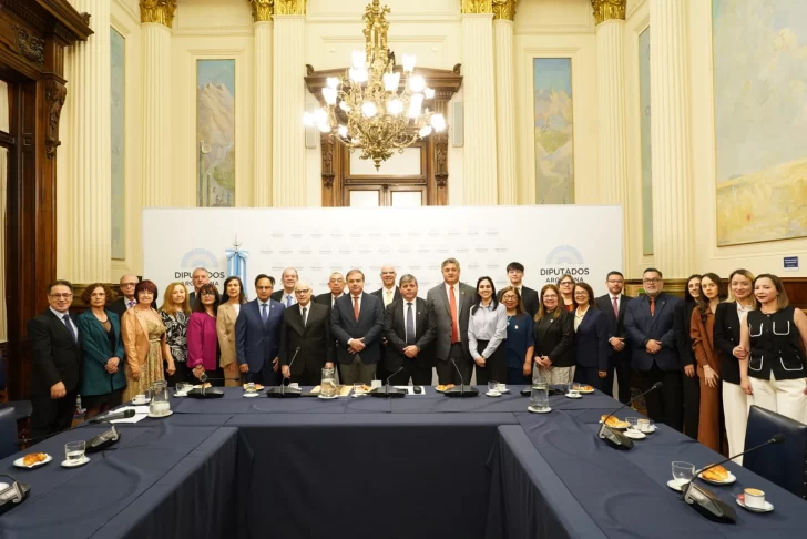  Los organizadores, junto a decanos y autoridades académicas de los 13 países invitados, en el Congreso de la Nación.
