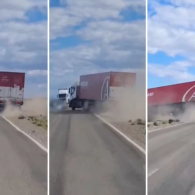 Video. Así fue el dramático momento en que un camionero perdió el control en la Ruta Nacional 3 por la deformación del pavimento y casi choca con otro