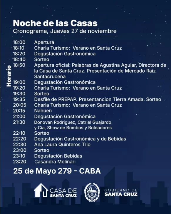 Santa Cruz despliega su turismo, gastronomía y música en vivo en La Noche de las Casas de Provincia 
