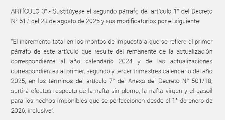 Extracto del decreto 840/25 que determina el ajuste total del ICL y el ICD a partir del 1 de enero de 2026.