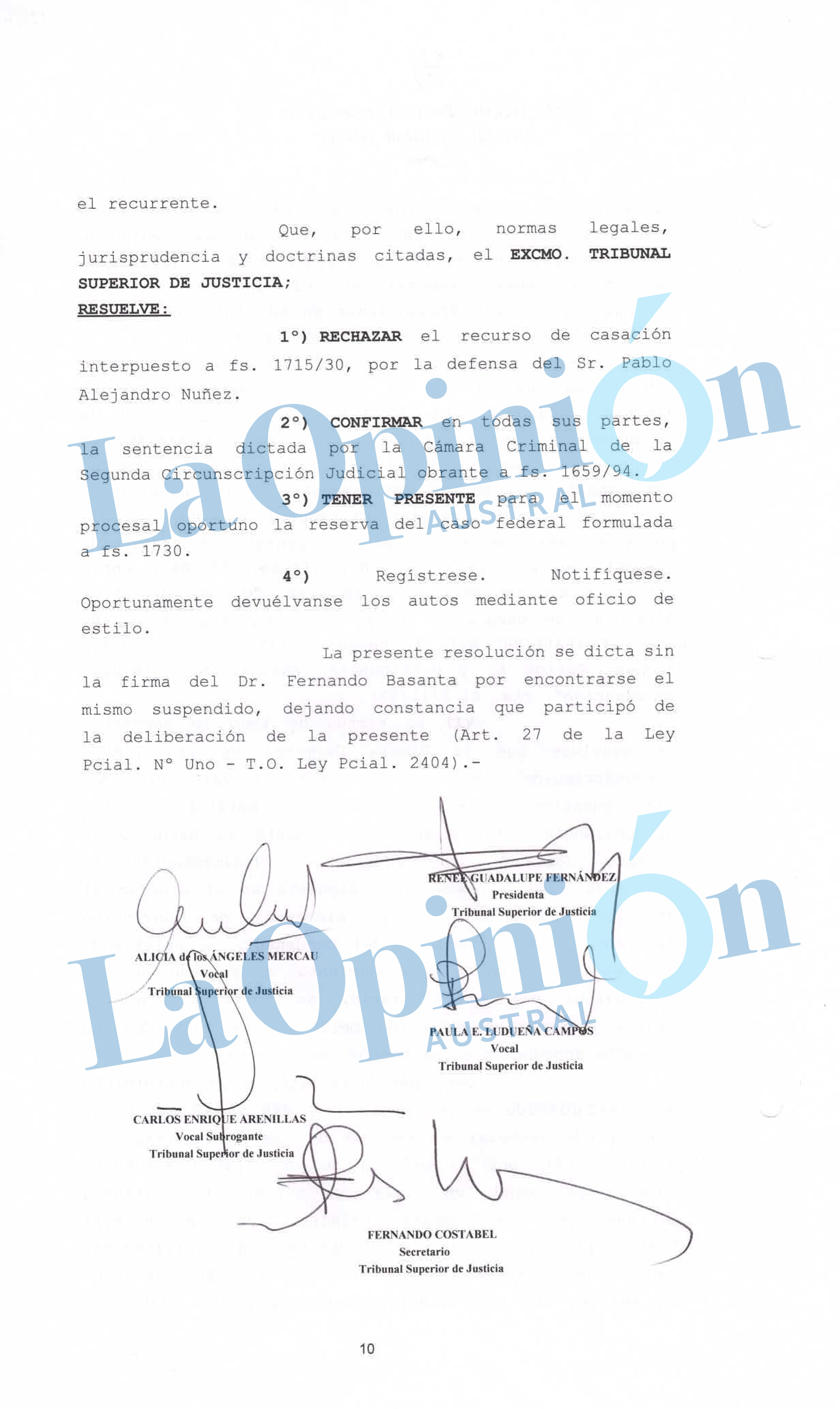 El Tribunal Superior de Justicia ratificó la condena al femicida Pablo Núñez por asesinar a Jesica Minaglia