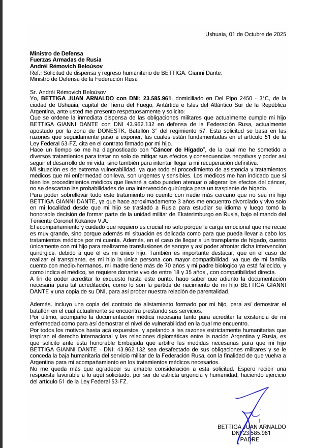 Joven patagónico viajó a Rusia para estudiar y fue enviado al frente de guerra en Ucrania: el desesperado pedido de su padre