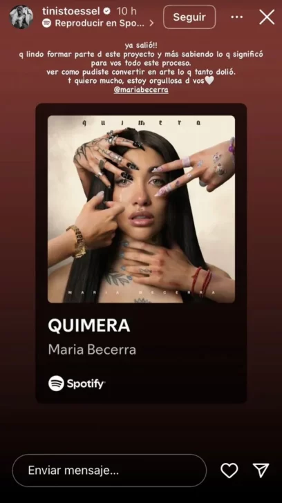 El tierno mensaje de Tini Stoessel para María Becerra tras el estreno de &#8220;Quimera&#8221;: &#8220;Lo que tanto dolió&#8230;&#8221;